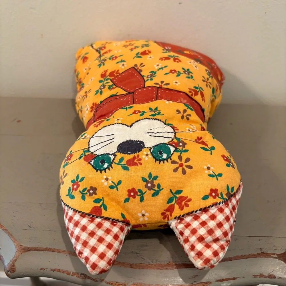 VTG Patchwork Calico Cat Folk Art Plushie